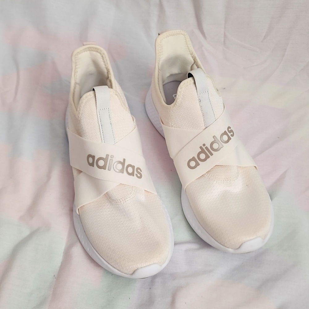 Women's Adidas Cloudfoam Shoes Cream Size 11 M Fabric Slip-on